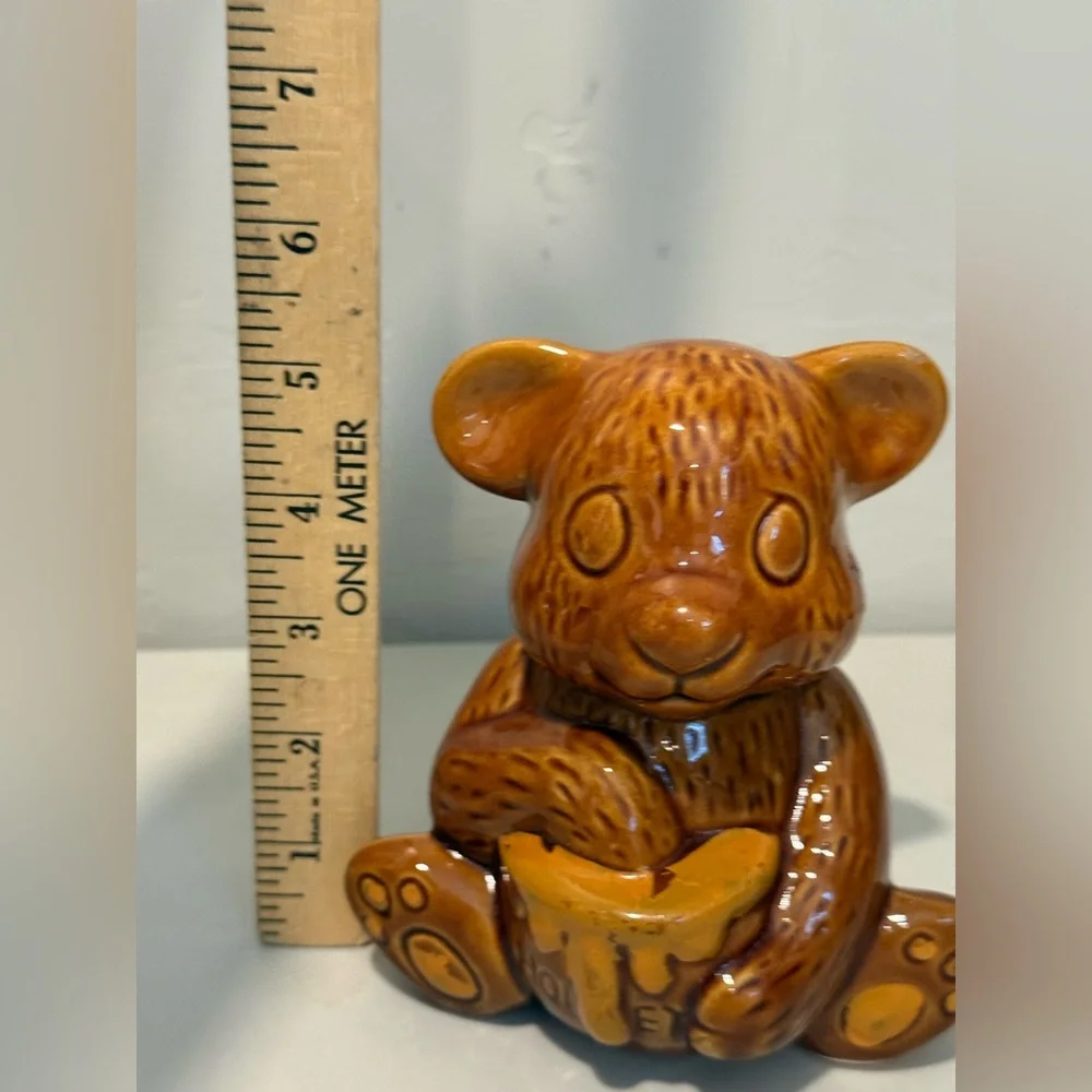Vintage Brown Ceramic Bear‎ Honey Holder Homey Pot Marked Made in Taiwan B